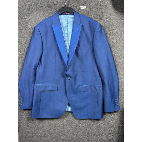 Vinci Tuxedo Jacket Mens Blue Satin Lapel One Button Blazer Designed in Italy - Picture 1 of 7